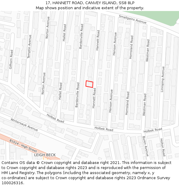 17, HANNETT ROAD, CANVEY ISLAND, SS8 8LP: Location map and indicative extent of plot