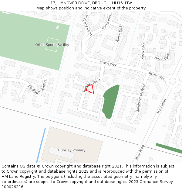 17, HANOVER DRIVE, BROUGH, HU15 1TW: Location map and indicative extent of plot