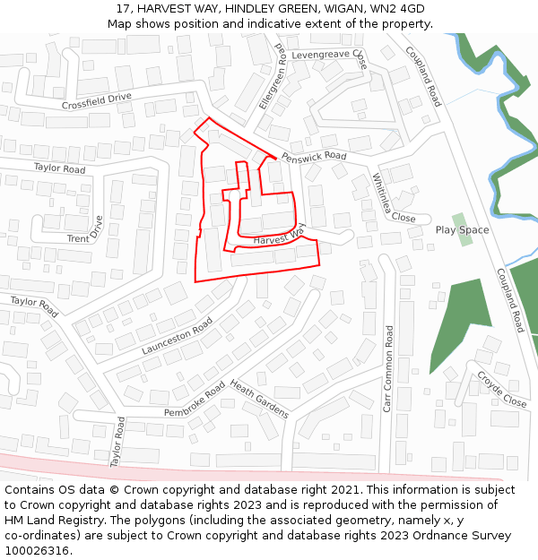 17, HARVEST WAY, HINDLEY GREEN, WIGAN, WN2 4GD: Location map and indicative extent of plot