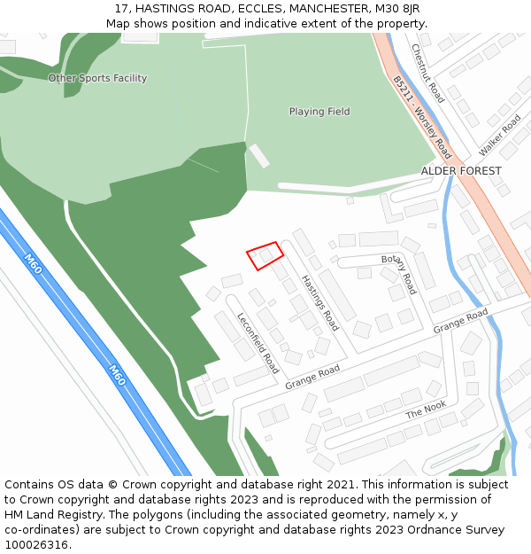 17, HASTINGS ROAD, ECCLES, MANCHESTER, M30 8JR: Location map and indicative extent of plot