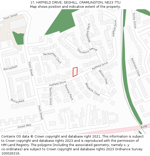 17, HATFIELD DRIVE, SEGHILL, CRAMLINGTON, NE23 7TU: Location map and indicative extent of plot