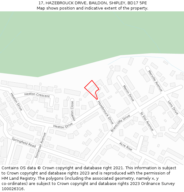 17, HAZEBROUCK DRIVE, BAILDON, SHIPLEY, BD17 5PE: Location map and indicative extent of plot