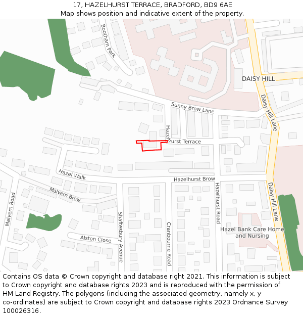 17, HAZELHURST TERRACE, BRADFORD, BD9 6AE: Location map and indicative extent of plot