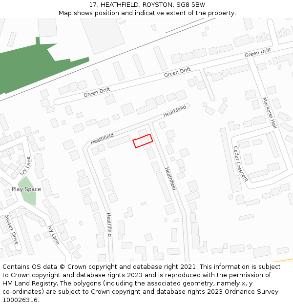 17, HEATHFIELD, ROYSTON, SG8 5BW: Location map and indicative extent of plot