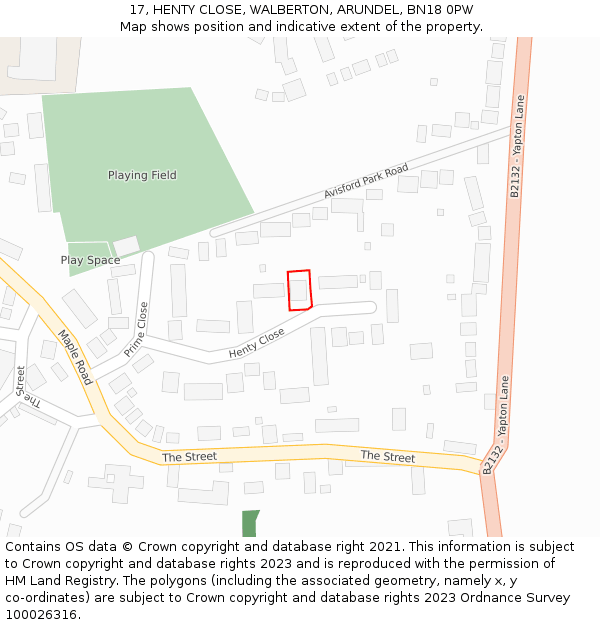 17, HENTY CLOSE, WALBERTON, ARUNDEL, BN18 0PW: Location map and indicative extent of plot