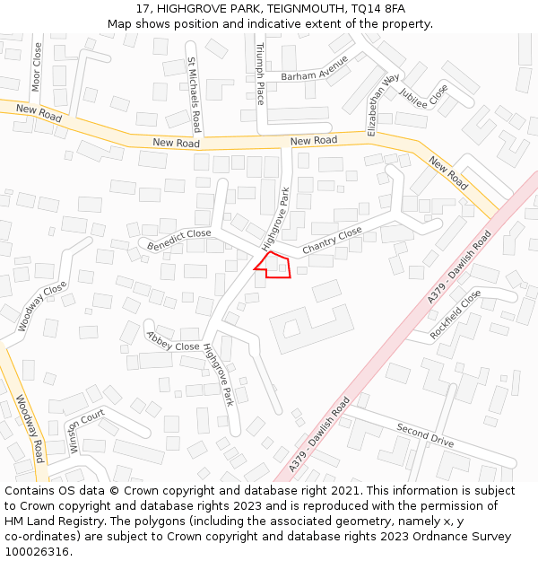 17, HIGHGROVE PARK, TEIGNMOUTH, TQ14 8FA: Location map and indicative extent of plot