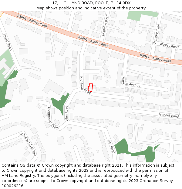 17, HIGHLAND ROAD, POOLE, BH14 0DX: Location map and indicative extent of plot