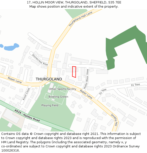 17, HOLLIN MOOR VIEW, THURGOLAND, SHEFFIELD, S35 7EE: Location map and indicative extent of plot