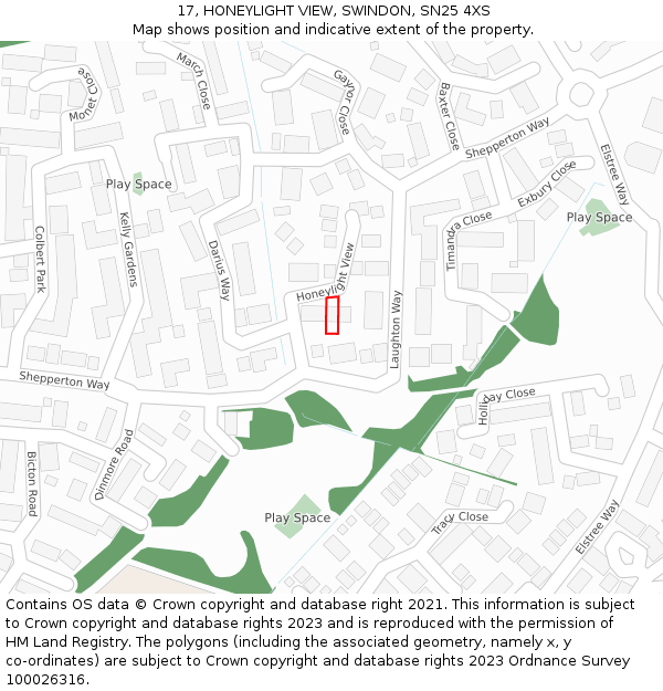 17, HONEYLIGHT VIEW, SWINDON, SN25 4XS: Location map and indicative extent of plot