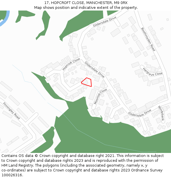 17, HOPCROFT CLOSE, MANCHESTER, M9 0RX: Location map and indicative extent of plot