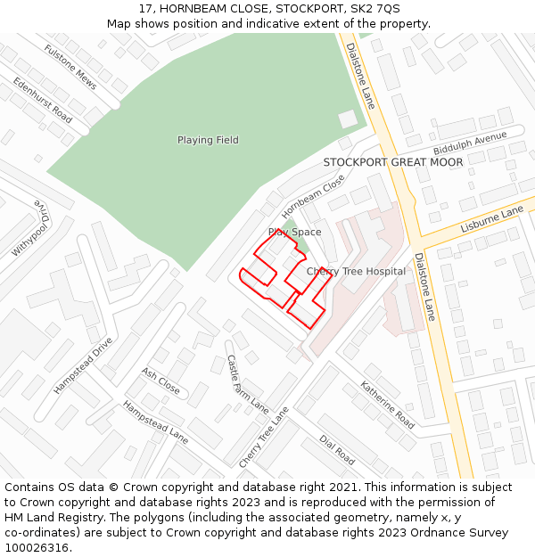 17, HORNBEAM CLOSE, STOCKPORT, SK2 7QS: Location map and indicative extent of plot