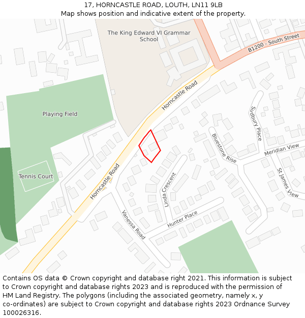 17, HORNCASTLE ROAD, LOUTH, LN11 9LB: Location map and indicative extent of plot