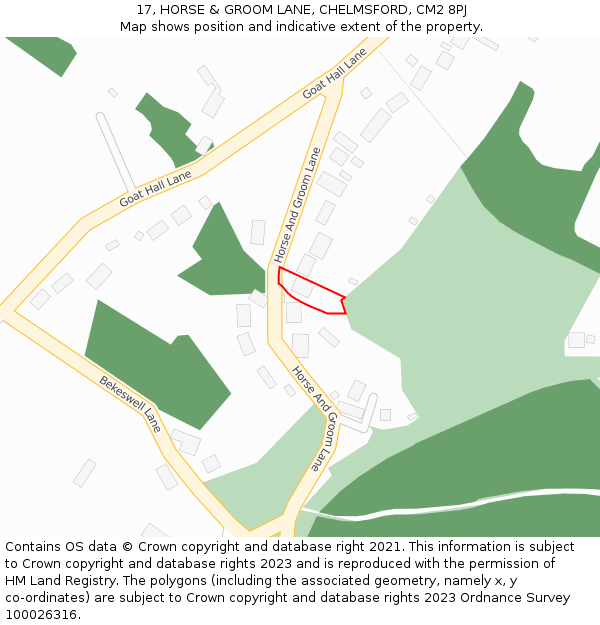 17, HORSE & GROOM LANE, CHELMSFORD, CM2 8PJ: Location map and indicative extent of plot