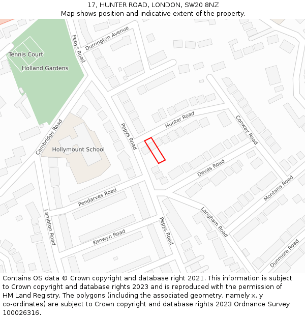 17, HUNTER ROAD, LONDON, SW20 8NZ: Location map and indicative extent of plot