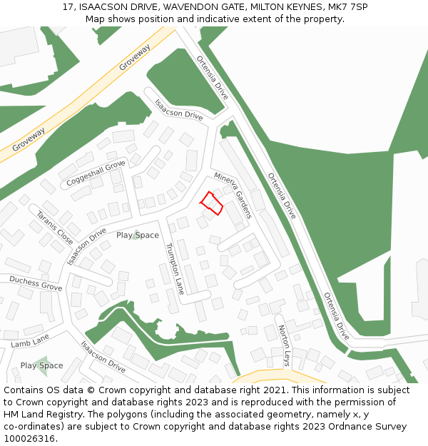 17, ISAACSON DRIVE, WAVENDON GATE, MILTON KEYNES, MK7 7SP: Location map and indicative extent of plot