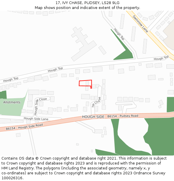 17, IVY CHASE, PUDSEY, LS28 9LG: Location map and indicative extent of plot