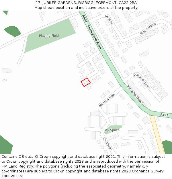 17, JUBILEE GARDENS, BIGRIGG, EGREMONT, CA22 2RA: Location map and indicative extent of plot