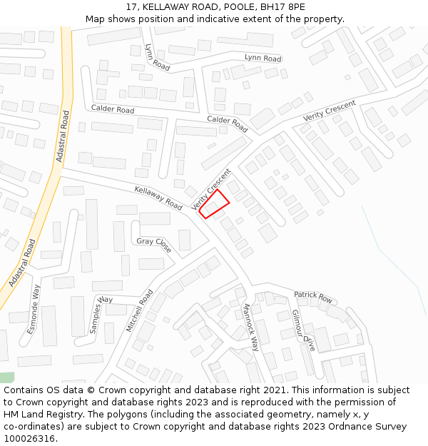 17, KELLAWAY ROAD, POOLE, BH17 8PE: Location map and indicative extent of plot