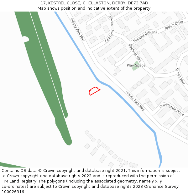 17, KESTREL CLOSE, CHELLASTON, DERBY, DE73 7AD: Location map and indicative extent of plot