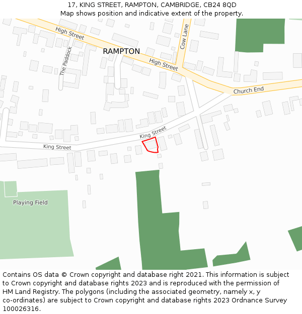 17, KING STREET, RAMPTON, CAMBRIDGE, CB24 8QD: Location map and indicative extent of plot