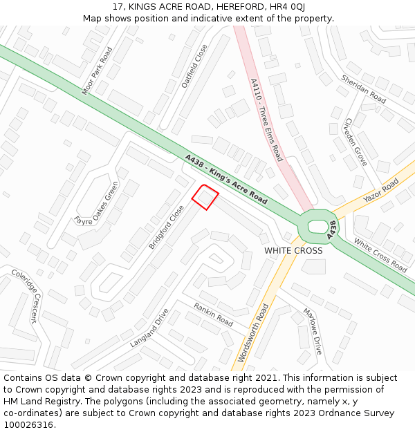 17, KINGS ACRE ROAD, HEREFORD, HR4 0QJ: Location map and indicative extent of plot