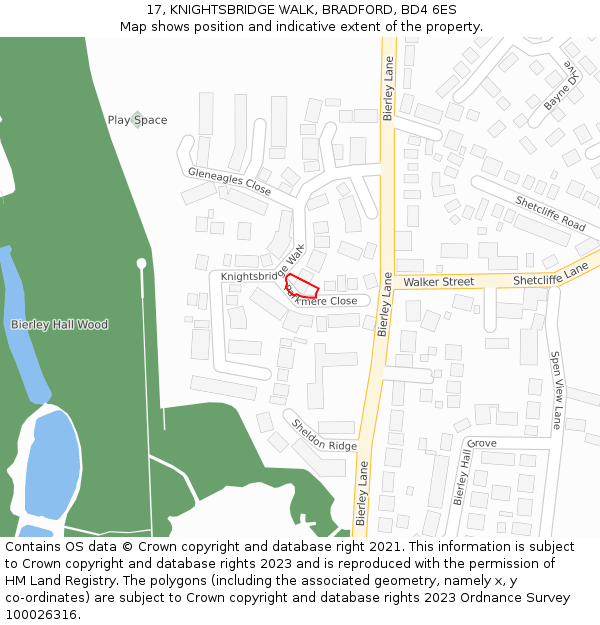 17, KNIGHTSBRIDGE WALK, BRADFORD, BD4 6ES: Location map and indicative extent of plot