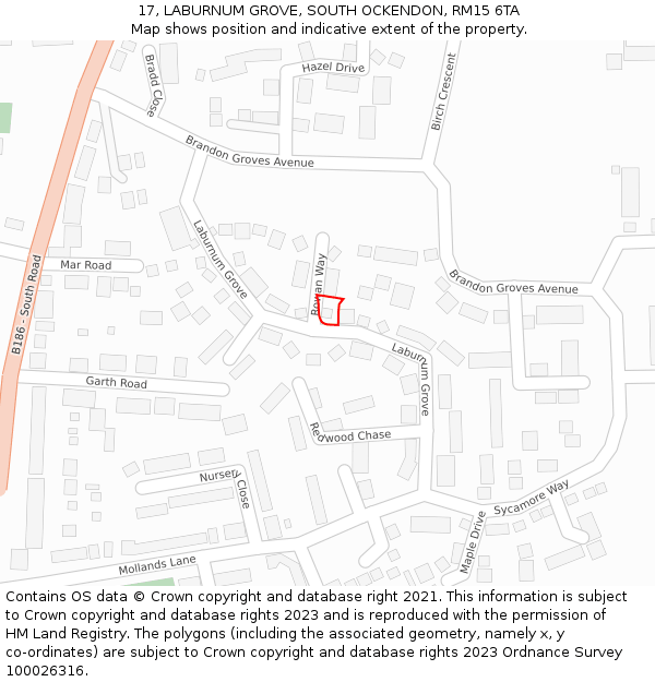 17, LABURNUM GROVE, SOUTH OCKENDON, RM15 6TA: Location map and indicative extent of plot