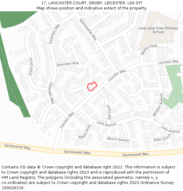 17, LANCASTER COURT, GROBY, LEICESTER, LE6 0YT: Location map and indicative extent of plot