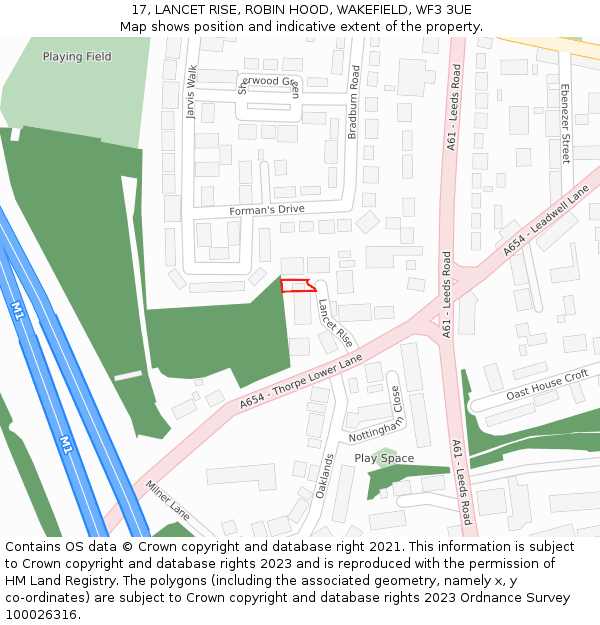 17, LANCET RISE, ROBIN HOOD, WAKEFIELD, WF3 3UE: Location map and indicative extent of plot