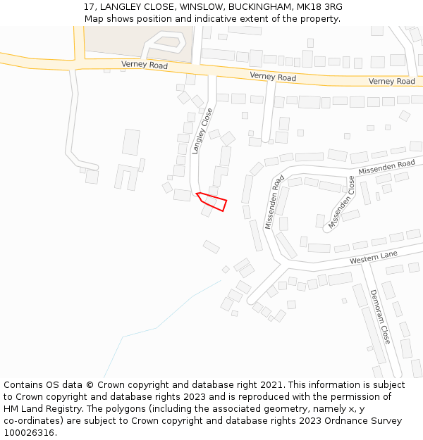 17, LANGLEY CLOSE, WINSLOW, BUCKINGHAM, MK18 3RG: Location map and indicative extent of plot