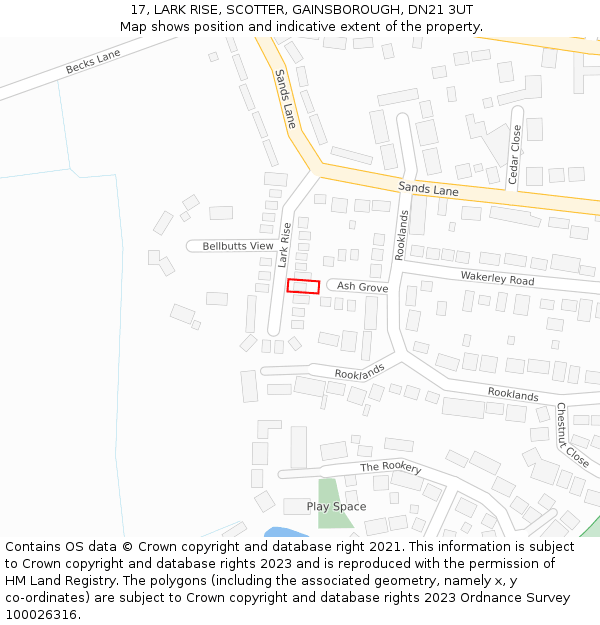 17, LARK RISE, SCOTTER, GAINSBOROUGH, DN21 3UT: Location map and indicative extent of plot