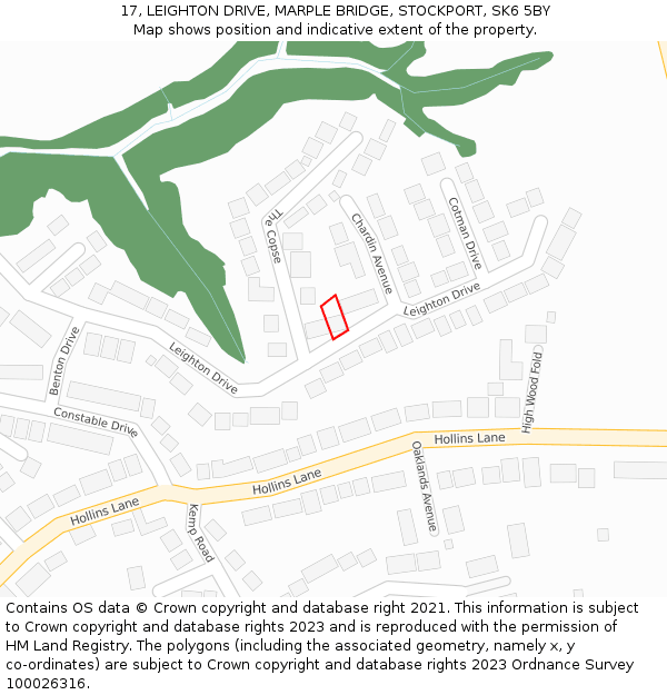 17, LEIGHTON DRIVE, MARPLE BRIDGE, STOCKPORT, SK6 5BY: Location map and indicative extent of plot