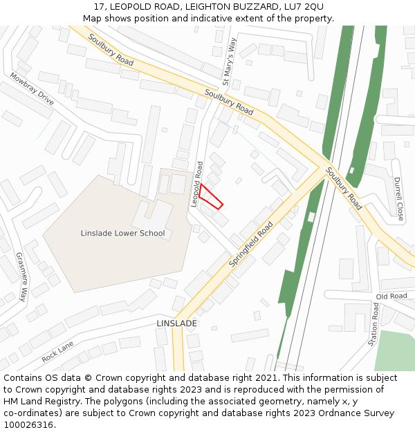 17, LEOPOLD ROAD, LEIGHTON BUZZARD, LU7 2QU: Location map and indicative extent of plot