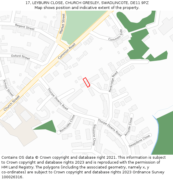 17, LEYBURN CLOSE, CHURCH GRESLEY, SWADLINCOTE, DE11 9PZ: Location map and indicative extent of plot