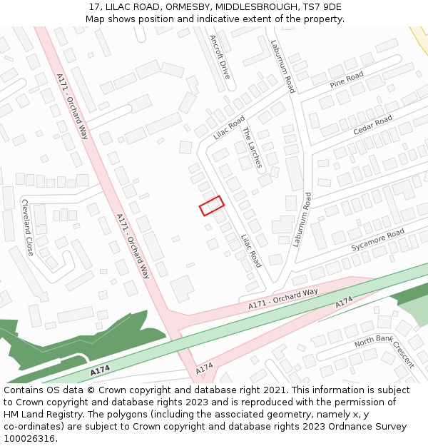 17, LILAC ROAD, ORMESBY, MIDDLESBROUGH, TS7 9DE: Location map and indicative extent of plot