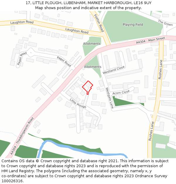 17, LITTLE PLOUGH, LUBENHAM, MARKET HARBOROUGH, LE16 9UY: Location map and indicative extent of plot