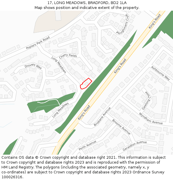 17, LONG MEADOWS, BRADFORD, BD2 1LA: Location map and indicative extent of plot