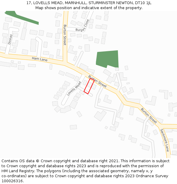 17, LOVELLS MEAD, MARNHULL, STURMINSTER NEWTON, DT10 1JL: Location map and indicative extent of plot