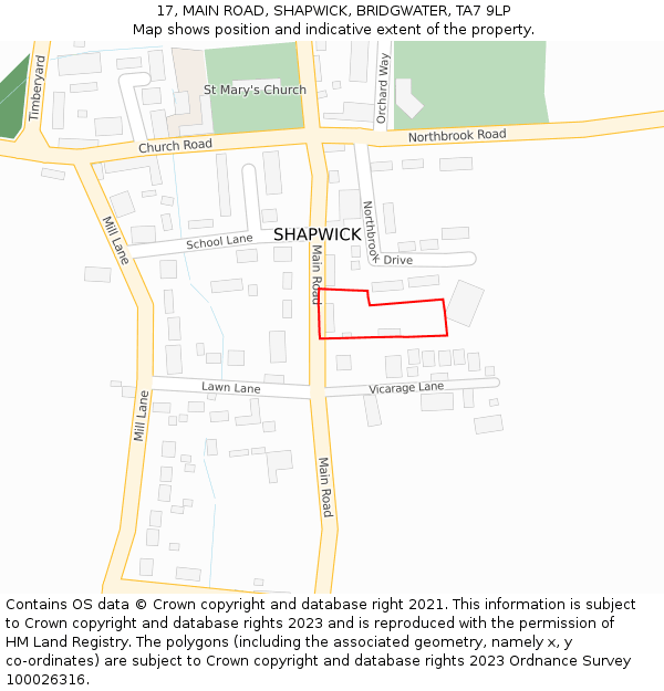 17, MAIN ROAD, SHAPWICK, BRIDGWATER, TA7 9LP: Location map and indicative extent of plot