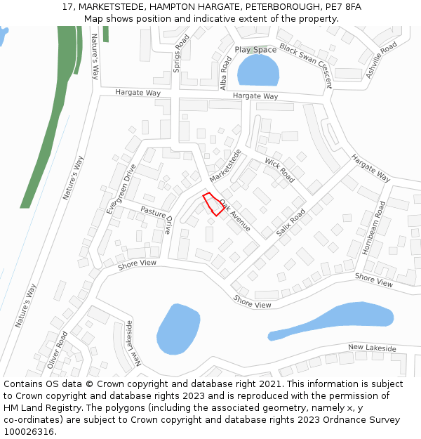 17, MARKETSTEDE, HAMPTON HARGATE, PETERBOROUGH, PE7 8FA: Location map and indicative extent of plot