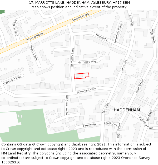 17, MARRIOTTS LANE, HADDENHAM, AYLESBURY, HP17 8BN: Location map and indicative extent of plot