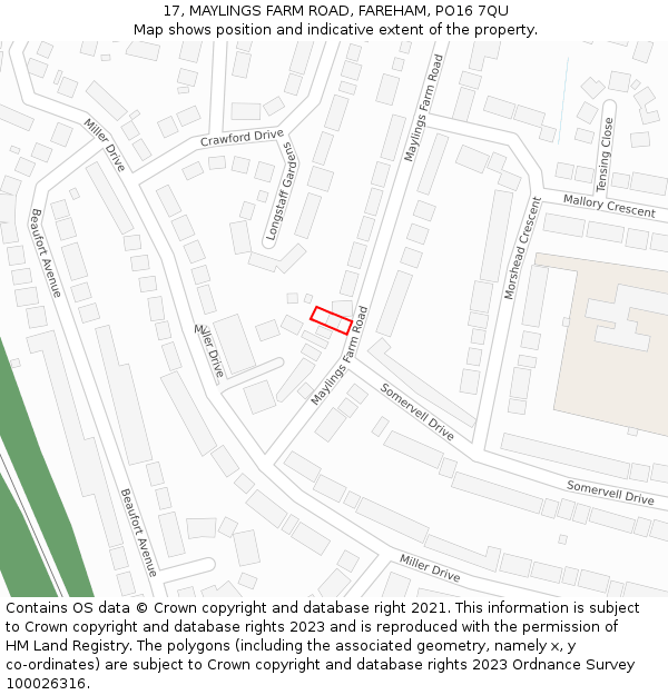 17, MAYLINGS FARM ROAD, FAREHAM, PO16 7QU: Location map and indicative extent of plot