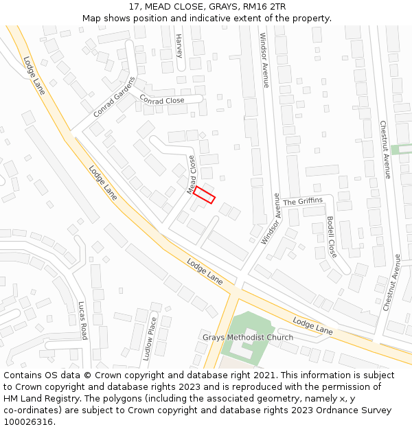 17, MEAD CLOSE, GRAYS, RM16 2TR: Location map and indicative extent of plot