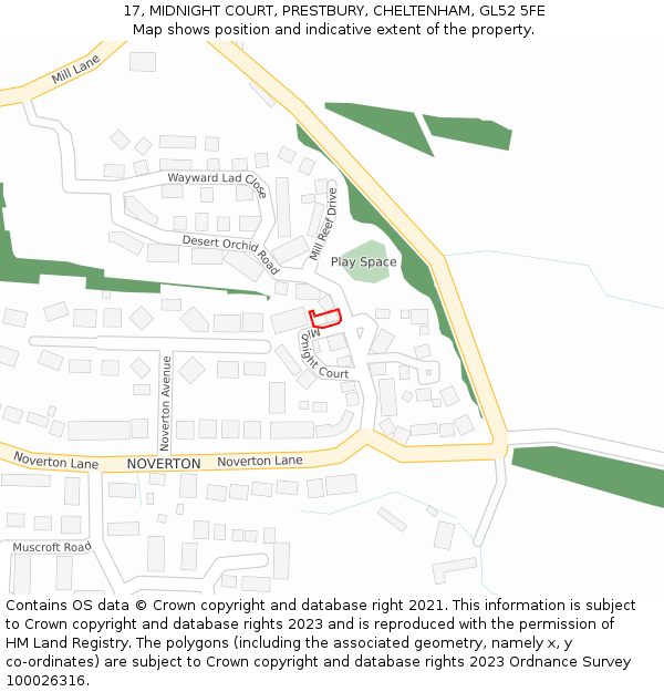 17, MIDNIGHT COURT, PRESTBURY, CHELTENHAM, GL52 5FE: Location map and indicative extent of plot