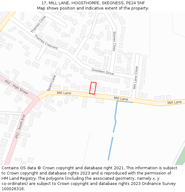 17, MILL LANE, HOGSTHORPE, SKEGNESS, PE24 5NF: Location map and indicative extent of plot