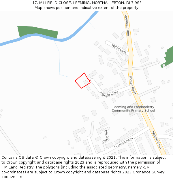 17, MILLFIELD CLOSE, LEEMING, NORTHALLERTON, DL7 9SF: Location map and indicative extent of plot