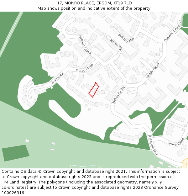 17, MONRO PLACE, EPSOM, KT19 7LD: Location map and indicative extent of plot