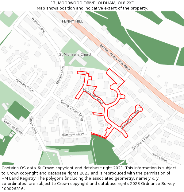 17, MOORWOOD DRIVE, OLDHAM, OL8 2XD: Location map and indicative extent of plot