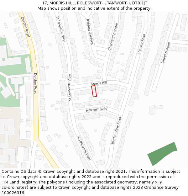 17, MORRIS HILL, POLESWORTH, TAMWORTH, B78 1JT: Location map and indicative extent of plot