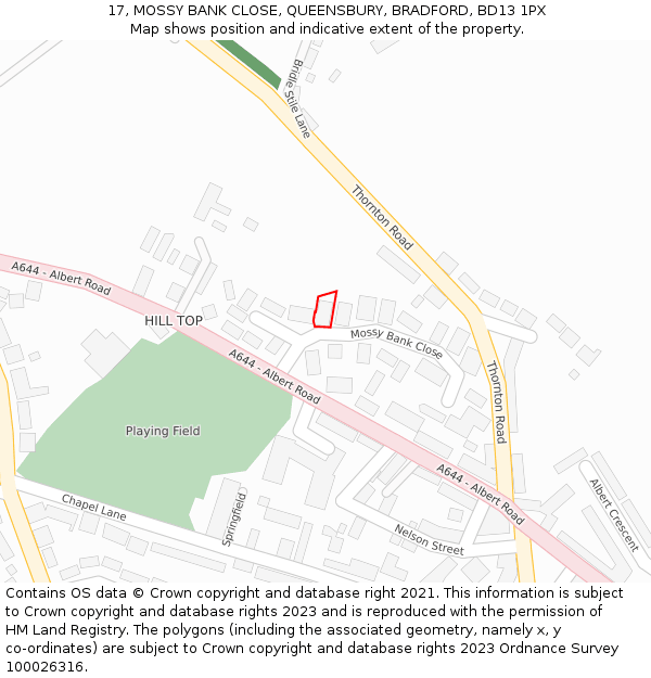 17, MOSSY BANK CLOSE, QUEENSBURY, BRADFORD, BD13 1PX: Location map and indicative extent of plot